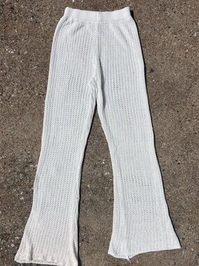 Women's White Knit Flare Pants